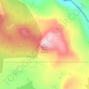 Devils Peakの地形図、標高、地勢