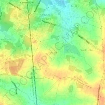 Kodatiの地形図、標高、地勢