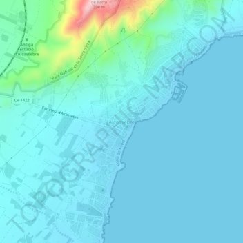 Alcocéberの地形図、標高、地勢