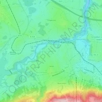 Gschwendの地形図、標高、地勢