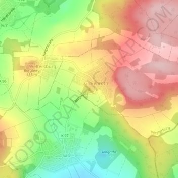 Ruhebergの地形図、標高、地勢