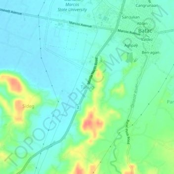 Tabugの地形図、標高、地勢