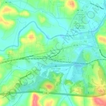 Calvinの地形図、標高、地勢