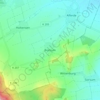 Boitzumの地形図、標高、地勢