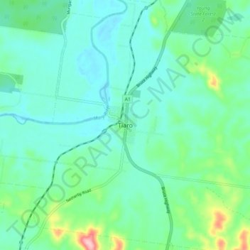 Tiaroの地形図、標高、地勢