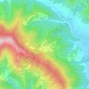 Connaの地形図、標高、地勢