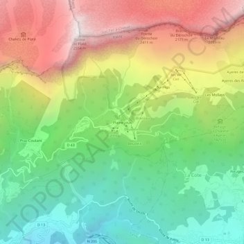 Plaine Jouxの地形図、標高、地勢