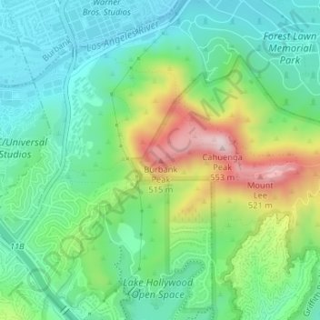 Burbank Peakの地形図、標高、地勢