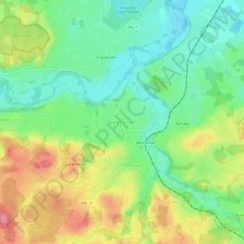 Leuterschachの地形図、標高、地勢