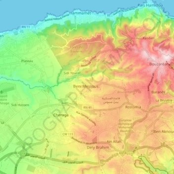 Beni Messousの地形図、標高、地勢