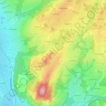 Windingの地形図、標高、地勢
