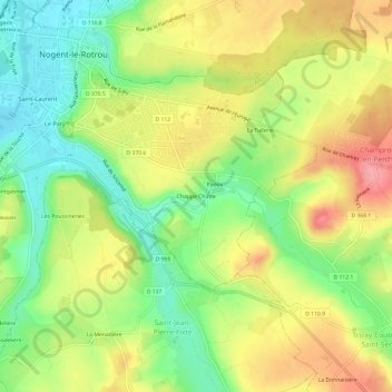 Chappe Châtreの地形図、標高、地勢