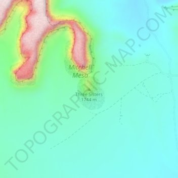 Three Sistersの地形図、標高、地勢