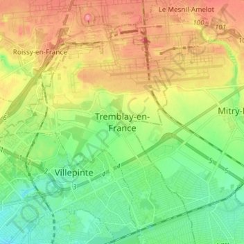 Tremblay-en-Franceの地形図、標高、地勢