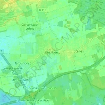 Kirchhorstの地形図、標高、地勢