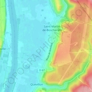 Le Brécyの地形図、標高、地勢