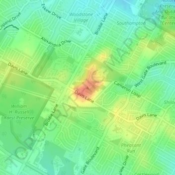 Davis Hillの地形図、標高、地勢