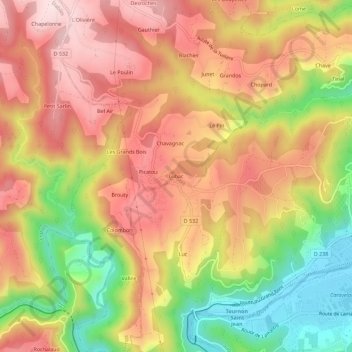 Lubacの地形図、標高、地勢