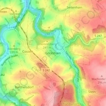 Göritzhainの地形図、標高、地勢