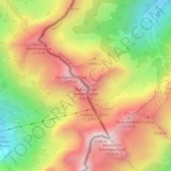 Oberstdorfer Hammerspitzeの地形図、標高、地勢