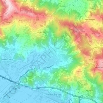 Stiavaの地形図、標高、地勢