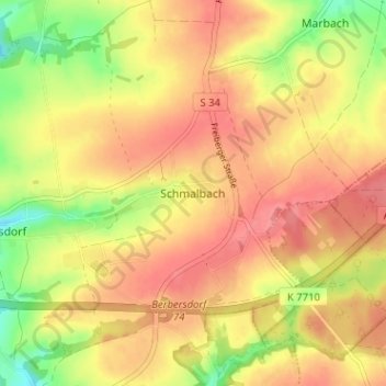 Schmalbachの地形図、標高、地勢