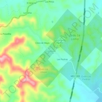 La Unionの地形図、標高、地勢