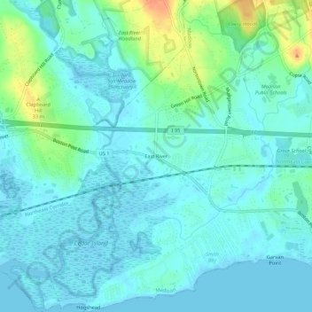 East Riverの地形図、標高、地勢