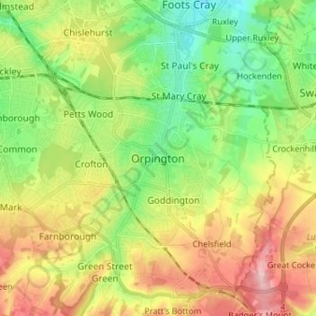 Orpingtonの地形図、標高、地勢