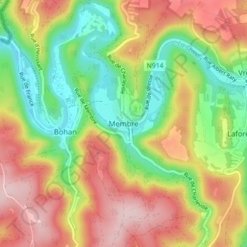 Membreの地形図、標高、地勢