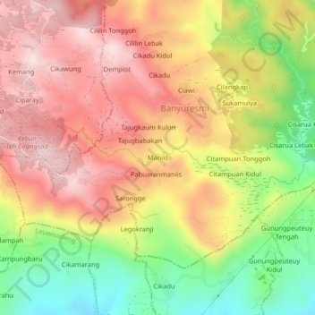 Maniisの地形図、標高、地勢