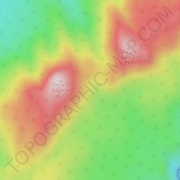 Freycinet Peninsulaの地形図、標高、地勢