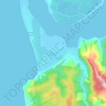Port Waikatoの地形図、標高、地勢