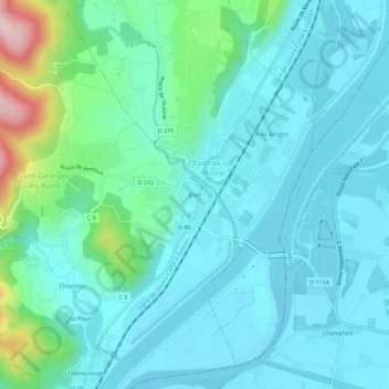 Blodの地形図、標高、地勢