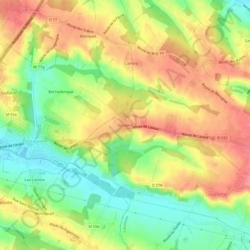 Goulardの地形図、標高、地勢