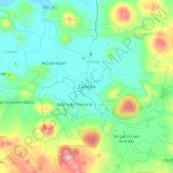 Zamoraの地形図、標高、地勢