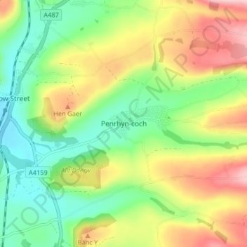 Penrhyn-cochの地形図、標高、地勢