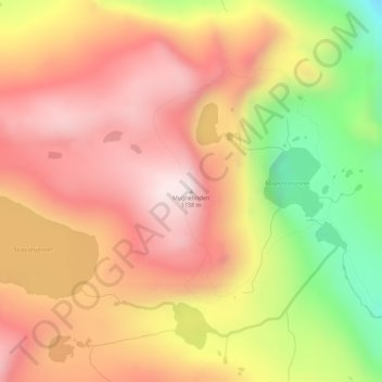 Mugnetindenの地形図、標高、地勢