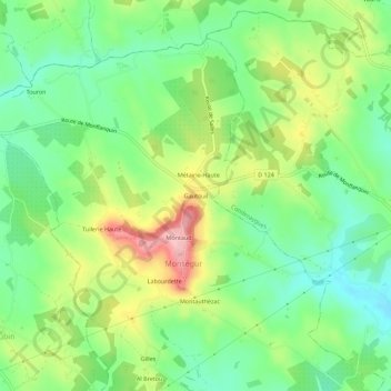 Gautouilの地形図、標高、地勢
