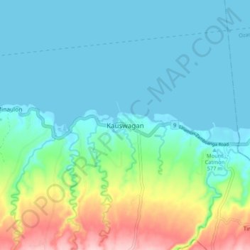 Kauswaganの地形図、標高、地勢