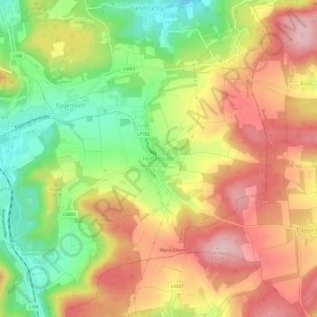 Höbenbachの地形図、標高、地勢