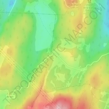 Col de Cuvéryの地形図、標高、地勢