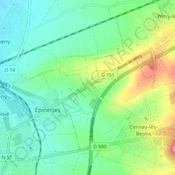 Le Linguetの地形図、標高、地勢