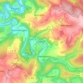 Ehrlichの地形図、標高、地勢
