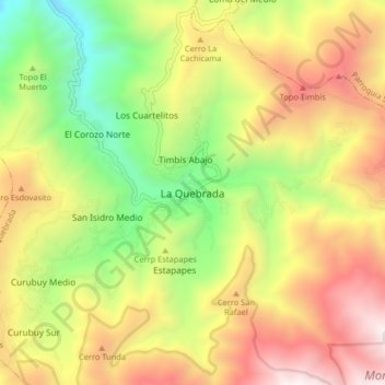 La Quebradaの地形図、標高、地勢
