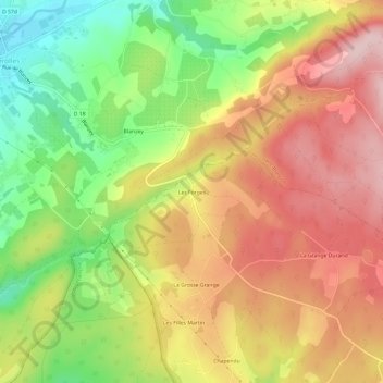 Les Forgesの地形図、標高、地勢