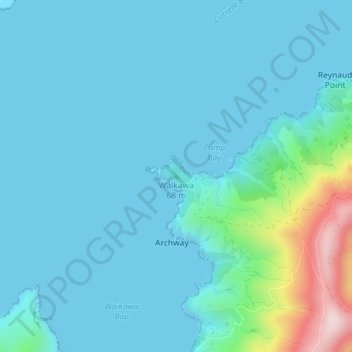 Waikawaの地形図、標高、地勢