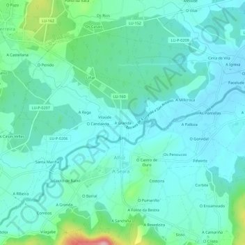 A Grandaの地形図、標高、地勢