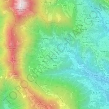 Valseccaの地形図、標高、地勢