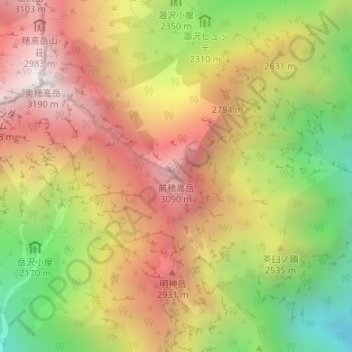 前穂高岳の地形図、標高、地勢